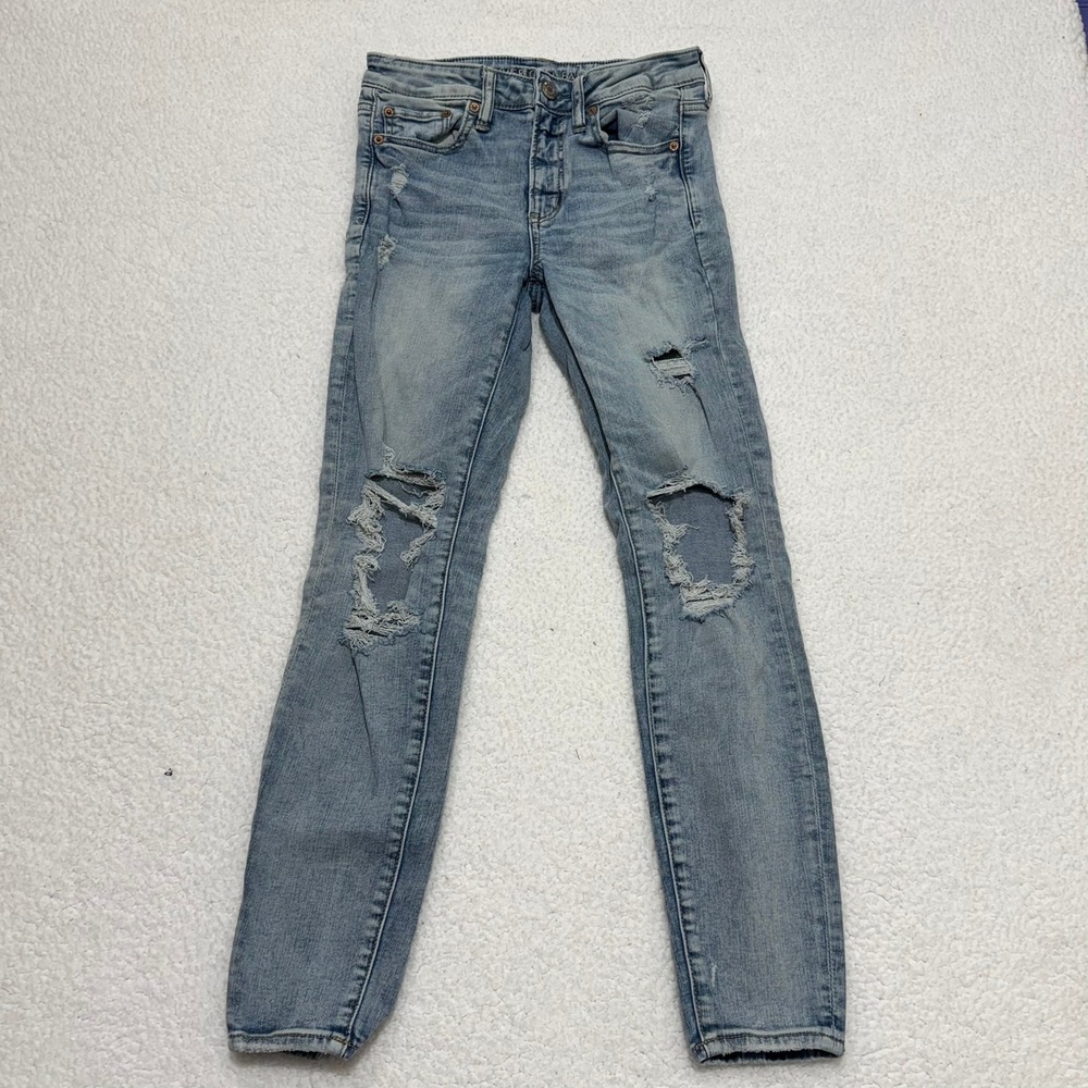 American Eagle Ne(x)t Level Stretch Distressed Skinny Jeans Light Wash Size 6